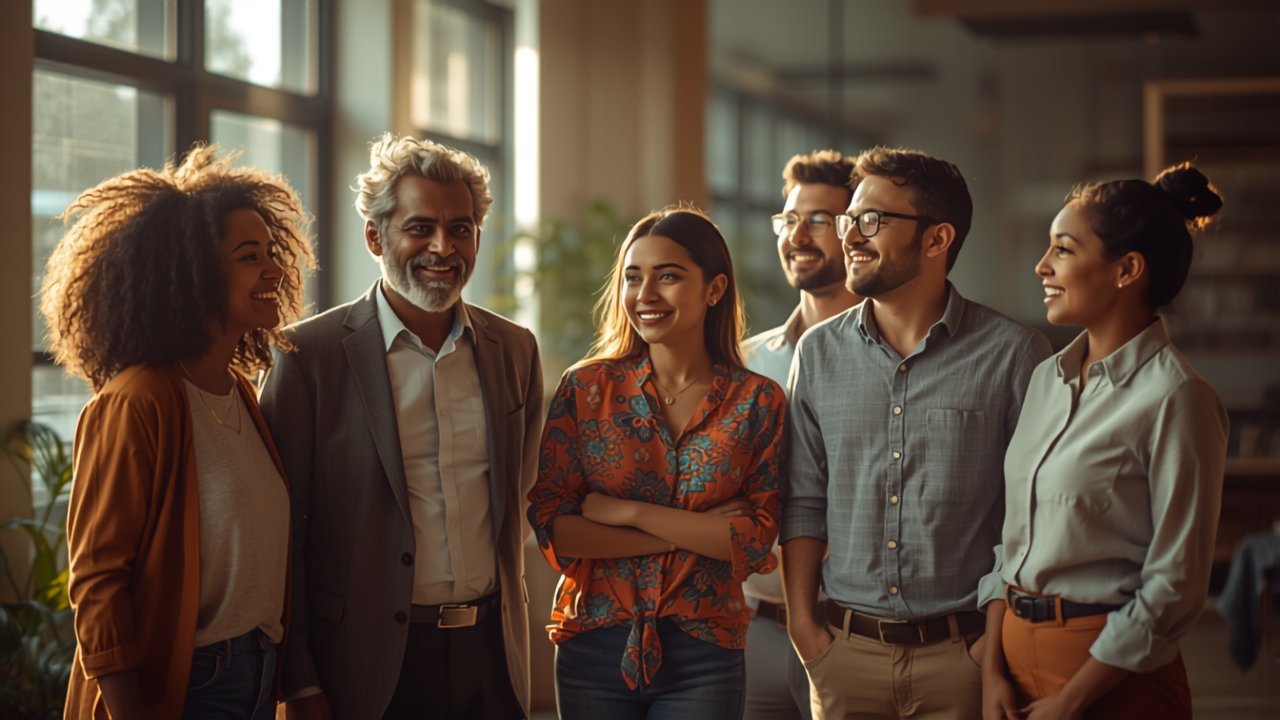 Equipe diversa reunida em um escritório